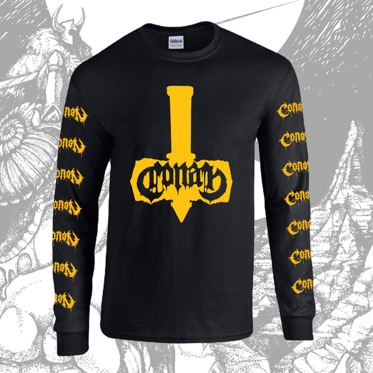 Conan Battle Hammer Long Sleeve T Shirt w/ Gold Print